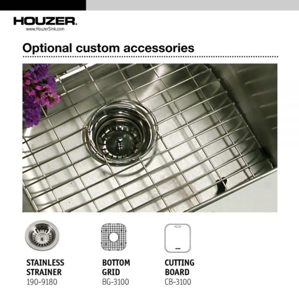 Houzer Club Series 17" Stainless Steel Square Undermount Mono Bowl Bar/Prep Sink, includes Strainer
