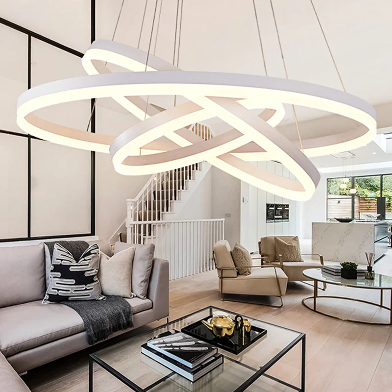 Lampadario goccia per ristorante 3 anelli piccolo/grande, lampadario LED minimalista acrilico bianco