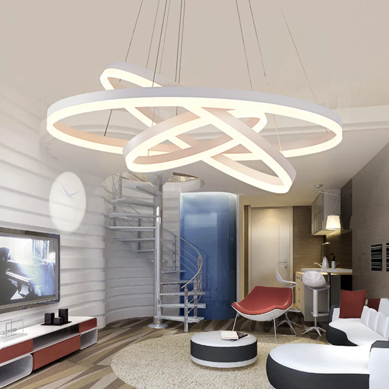 Lampadario goccia per ristorante 3 anelli piccolo/grande, lampadario LED minimalista acrilico bianco