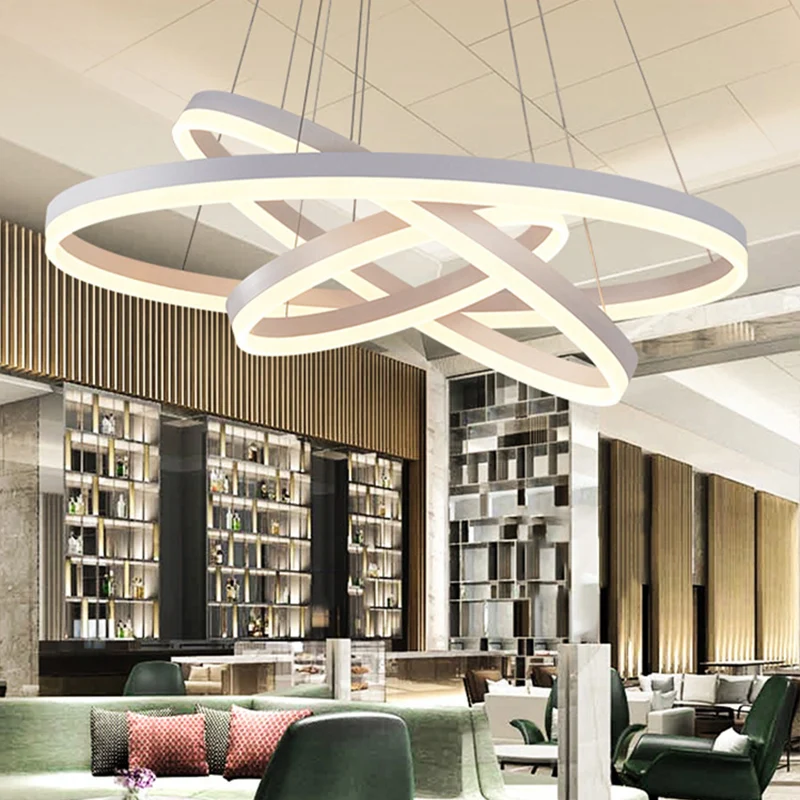 Lampadario goccia per ristorante 3 anelli piccolo/grande, lampadario LED minimalista acrilico bianco