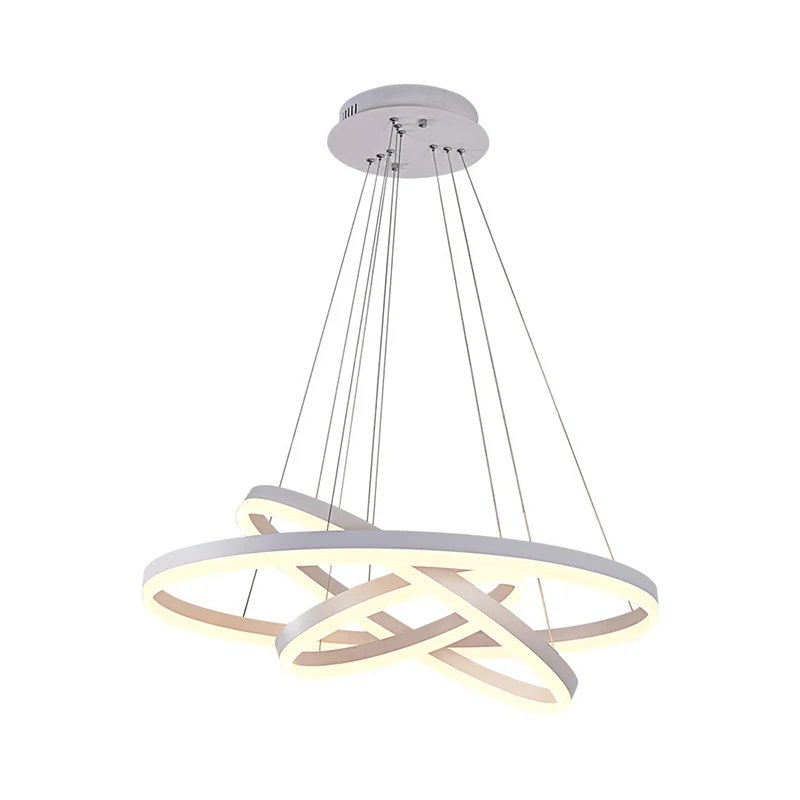 Lampadario goccia per ristorante 3 anelli piccolo/grande, lampadario LED minimalista acrilico bianco