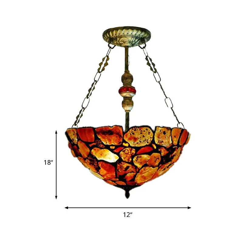 Lampadario per sala da pranzo 2/3 luci 12"/16" W Plafoniera bronzo antico mediterraneo con paralume pietra cupola per Matr...