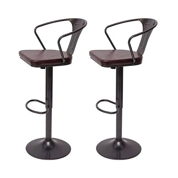 Mendler set di 2 sgabelli da bar HWC-H10b altezza regolabile braccioli sgabello da bar sgabello industriale girevole retrò...