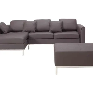 Right Hand Pelle conciata Corner Sofa Ottoman Brown OSLO