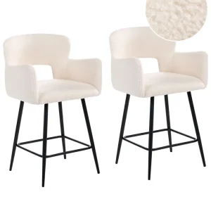 Bar Chair Set 2 Boucle Cream SANILAC