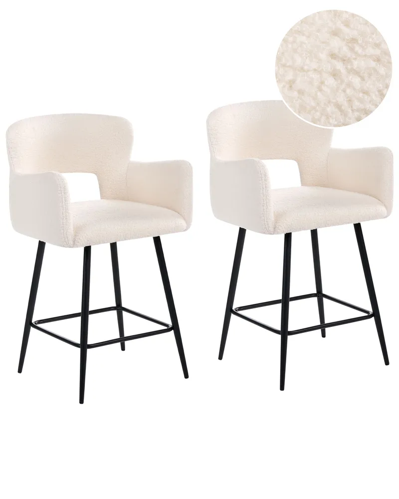 Bar Chair Set 2 Boucle Cream SANILAC