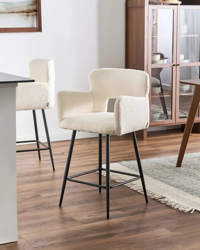 Bar Chair Set 2 Boucle Cream SANILAC