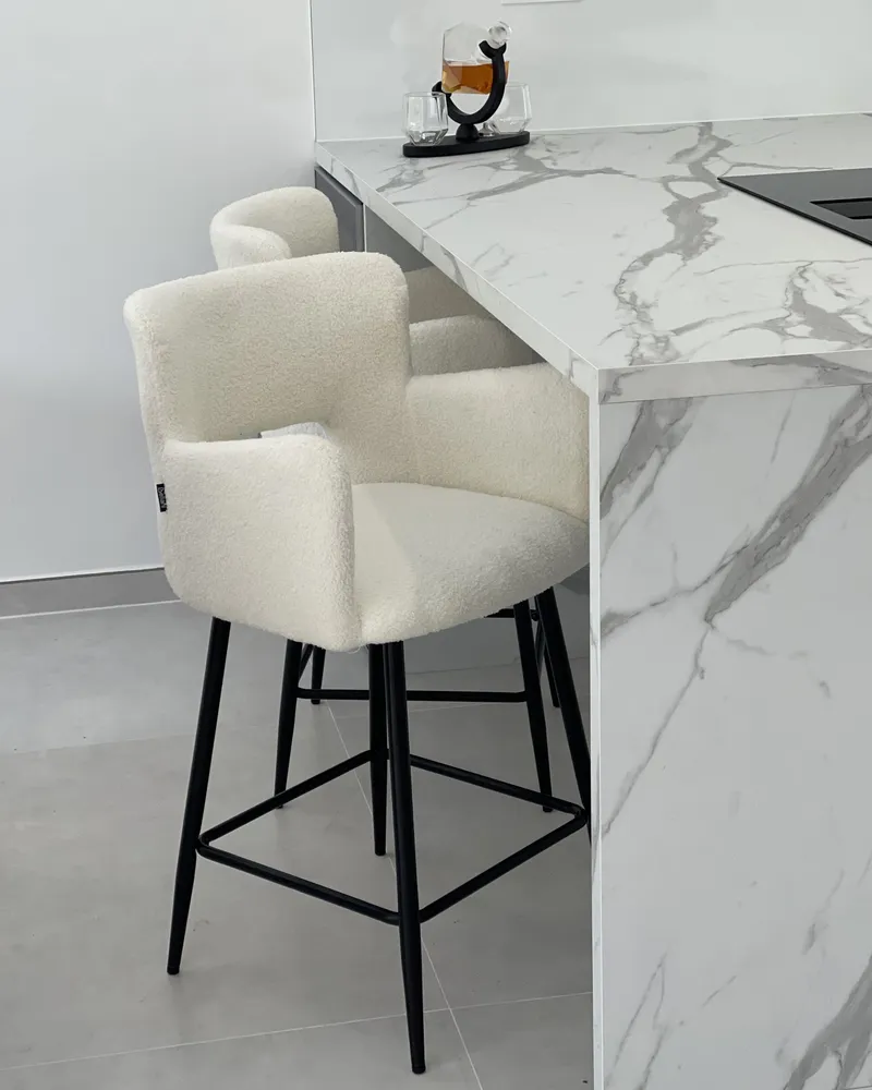 Bar Chair Set 2 Boucle Cream SANILAC