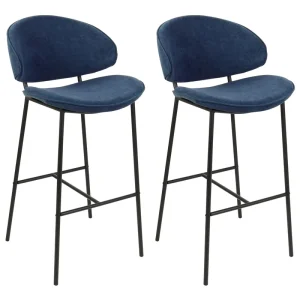 Bar Chair Set 2 Fabric Navy Blue KIANA