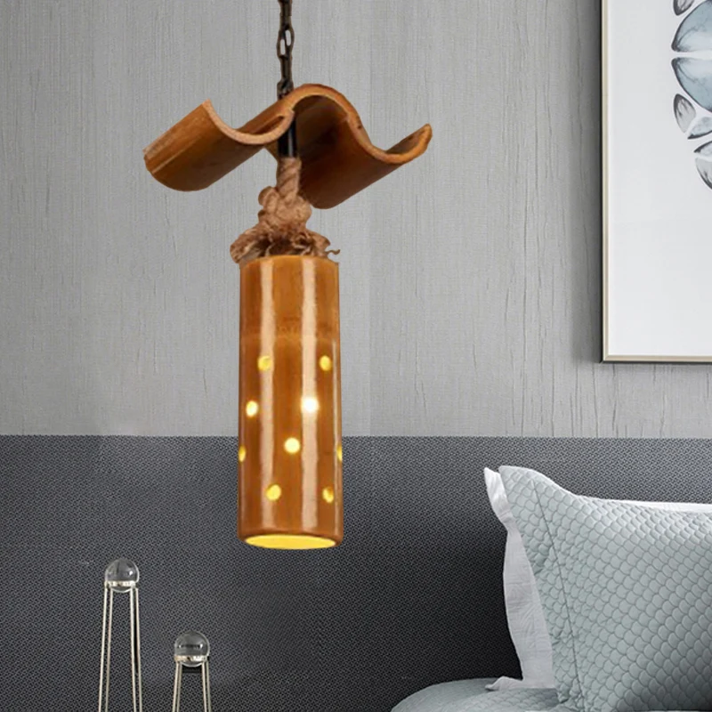 Lampadario Sospensione Cilindro Plafoniera Ferro Stile D'epoca Colore Marrone per Bar Bistrot