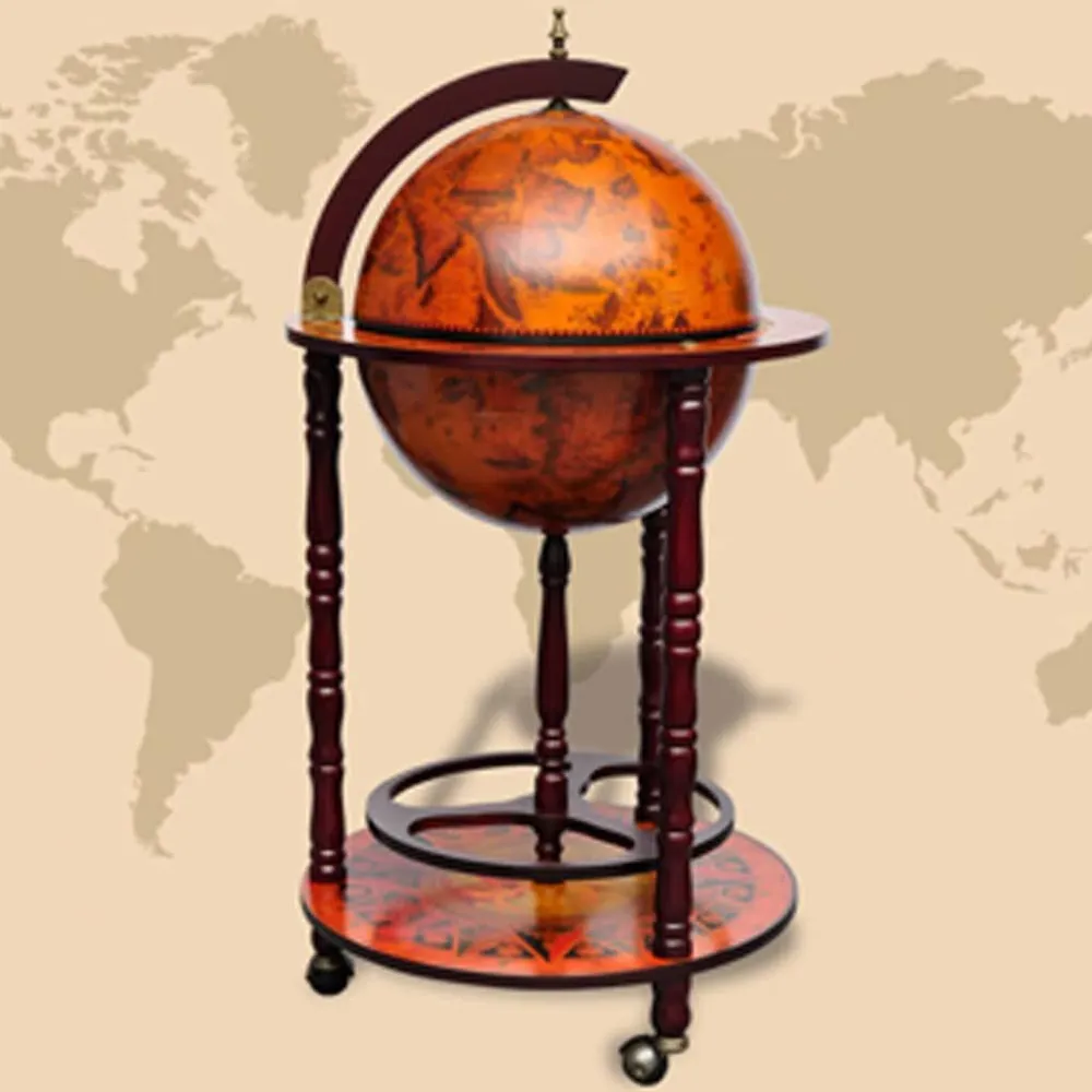 Minibar Forma di Globo con Supporto Legno di Eucalipto
