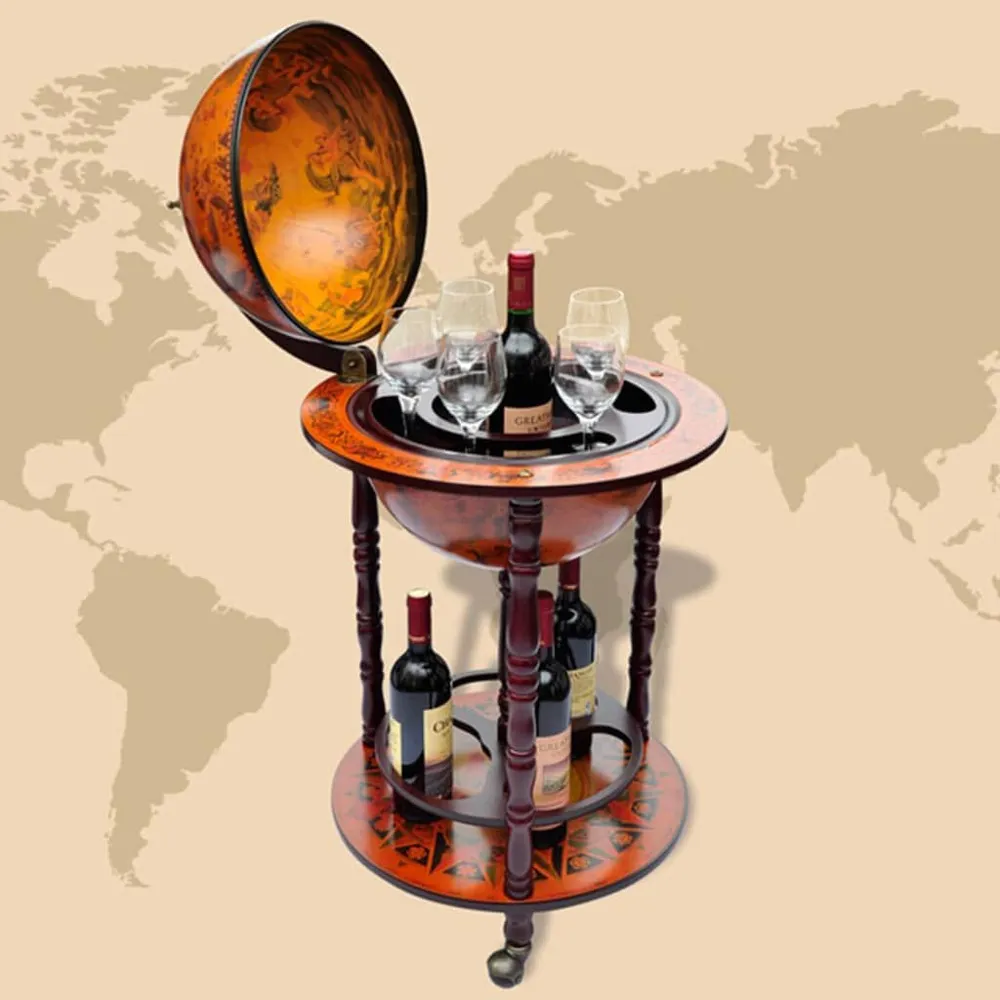 Minibar Forma di Globo con Supporto Legno di Eucalipto