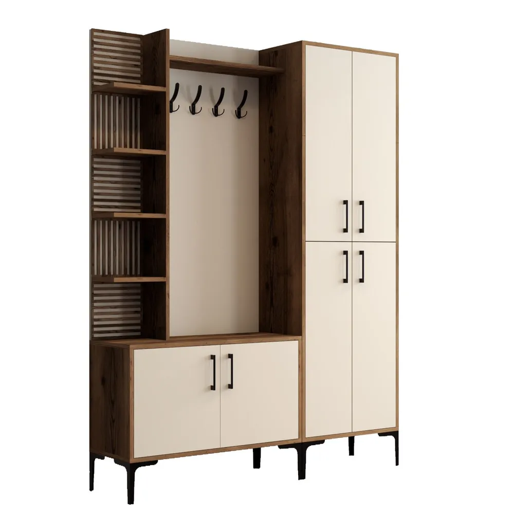 Set armadio e appendiabiti Vicente legno fosco e bianco panna