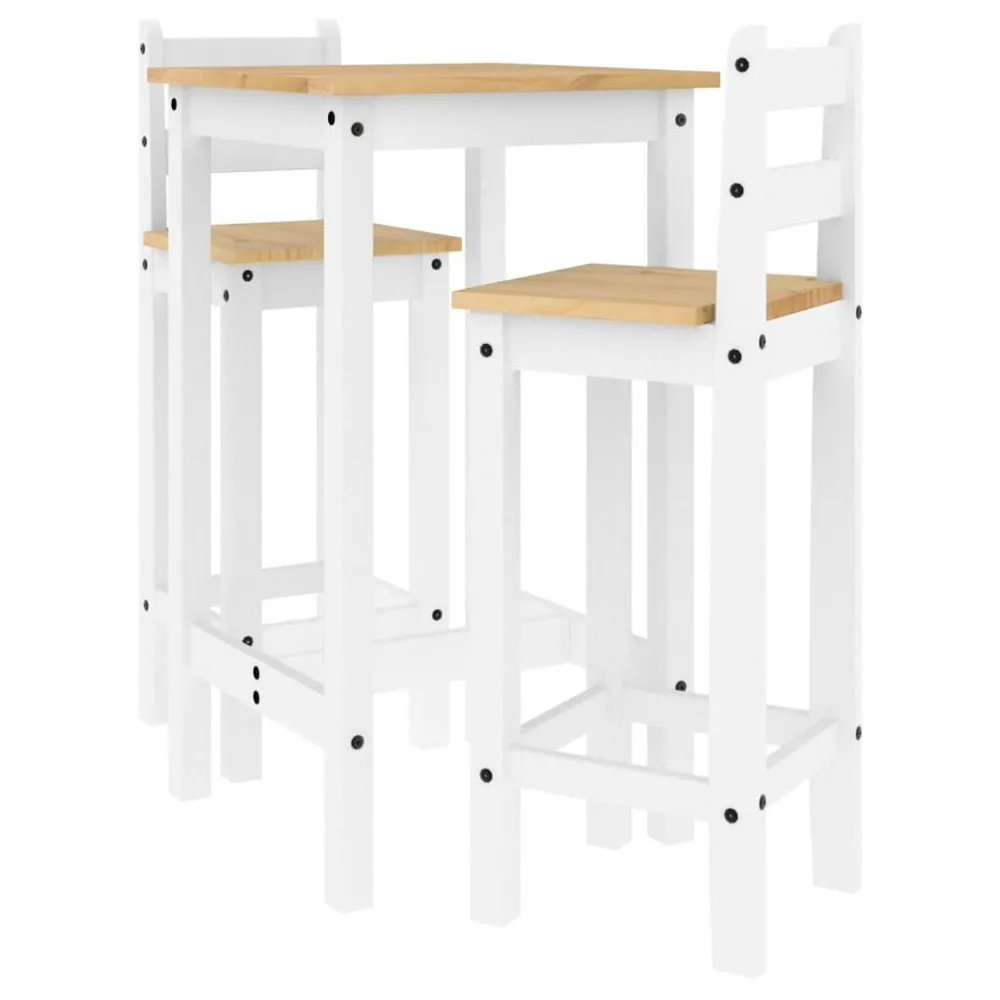 Set da Bar 3 pz Bianco Legno Massello di Pino