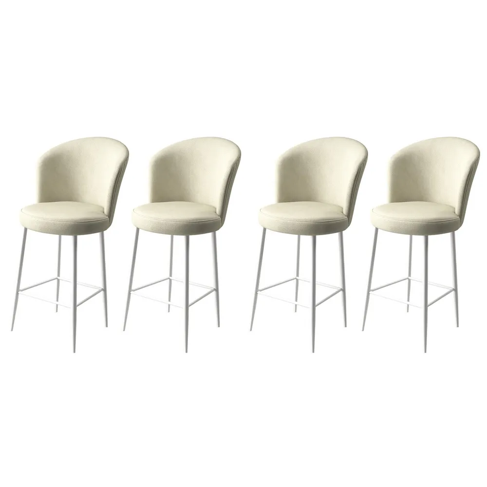 Set di 4 sedie da bar Valatio velluto crema e metallo bianco