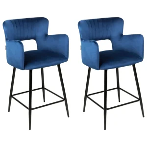 Sgabello da bar Set di 2 Velluto Blu marino SANILAC