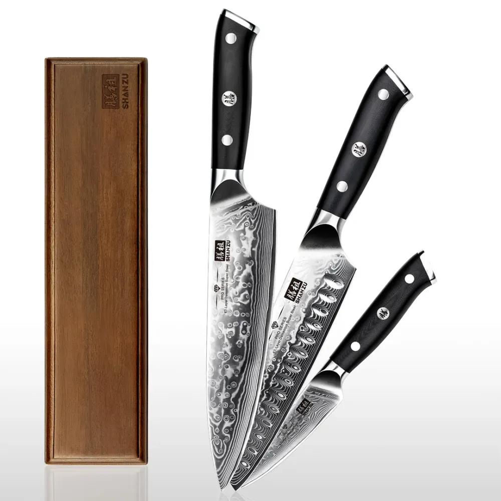 SHAN ZU Pro Series – 4-piece Damascus Set + Massello Magnetic Bar