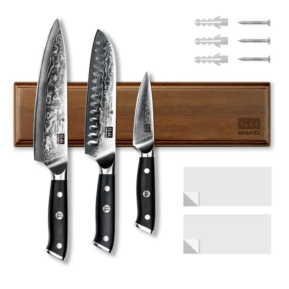 SHAN ZU Pro Series – 4-piece Damascus Set + Massello Magnetic Bar