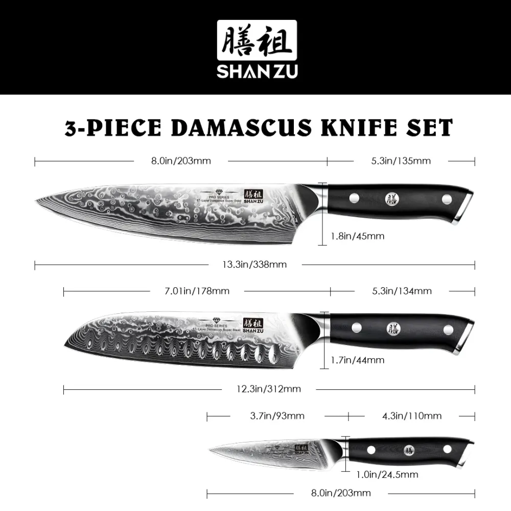 SHAN ZU Pro Series – 4-piece Damascus Set + Massello Magnetic Bar