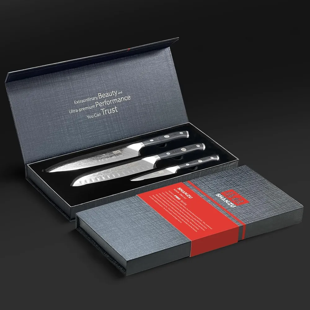 SHAN ZU Pro Series – 4-piece Damascus Set + Massello Magnetic Bar