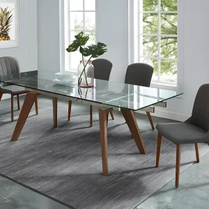 Elegante Design Tavolo da pranzo allungabile vetro e metallo noce ALTAMIRA