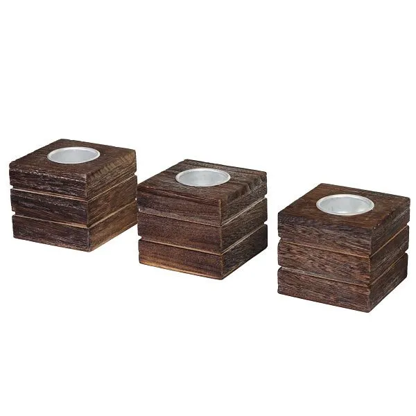 Mendler set di 3 portacandele Leuca portacandele aspetto shabby antico marrone 46714