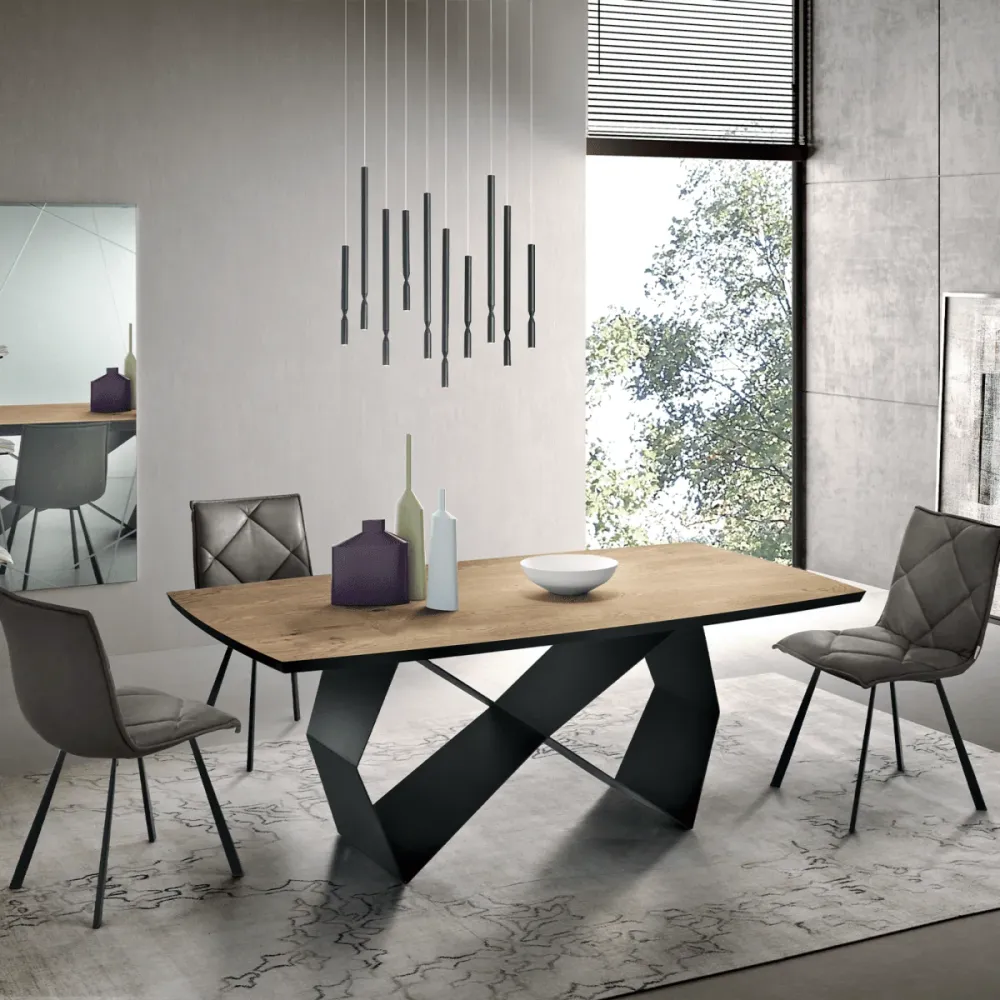Tavolo allungabile da pranzo "Reina" con base metallo e piano rovere cm 200/300x100 75h per Famiglie