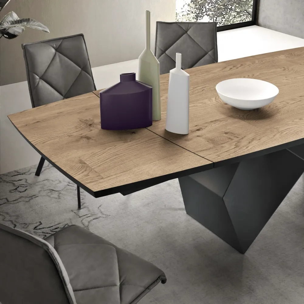 Tavolo allungabile da pranzo "Reina" con base metallo e piano rovere cm 200/300x100 75h per Famiglie