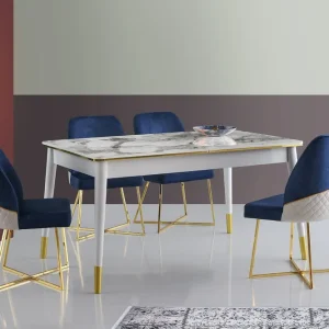 Tavolo da pranzo allungabile Aujon Effetto marmo bianco e oro per Famiglie
