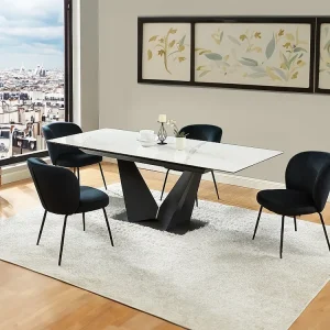 Tavolo da pranzo allungabile Ceramica e Metallo Effetto marmo Bianco e Nero OLETIA per Ospiti