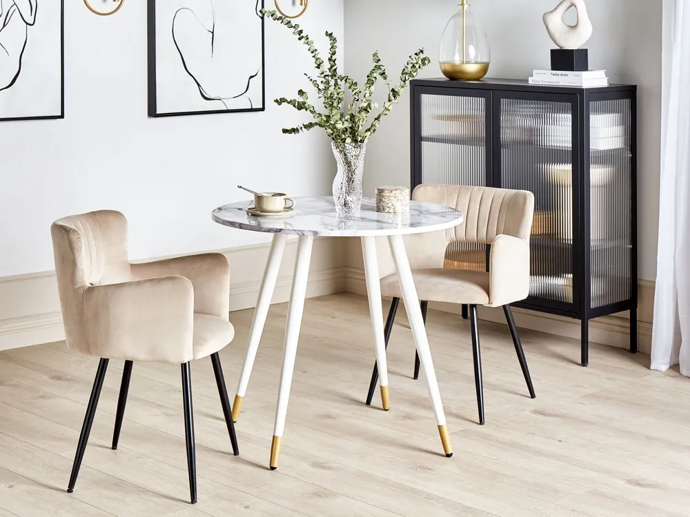 Tavolo da pranzo bianco e oro ⌀ 80 cm GUTIERE per Ospiti