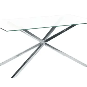 Tavolo da pranzo vetro temperato argento 160 x 90 cm CORA Porcellana Bianca