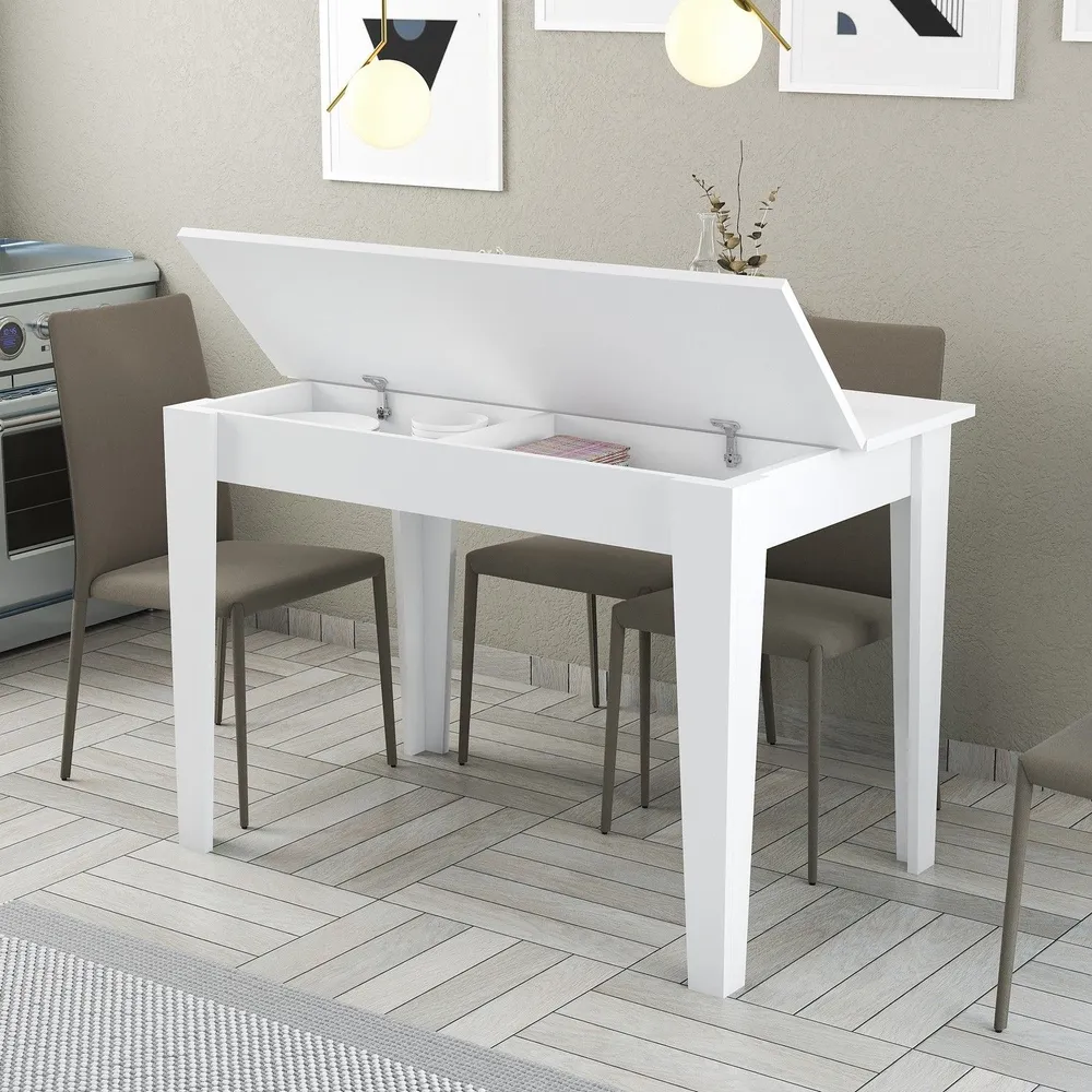 Vassoio Portatile Tavolo da pranzo Fiorita con contenitore 100cm Bianco
