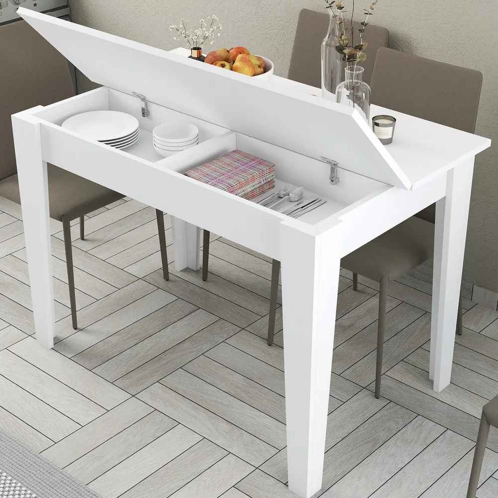 Vassoio Portatile Tavolo da pranzo Fiorita con contenitore 100cm Bianco