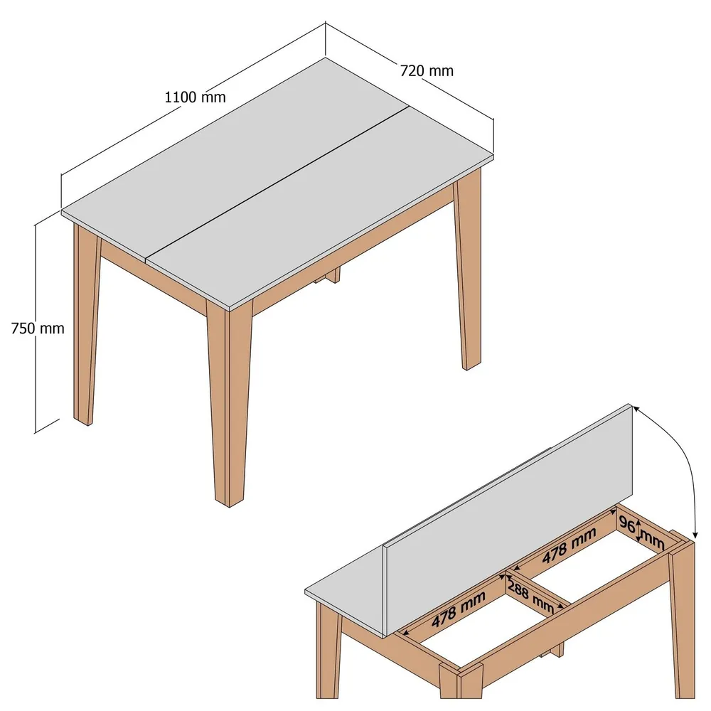 Vassoio Portatile Tavolo da pranzo Fiorita con contenitore 100cm Bianco