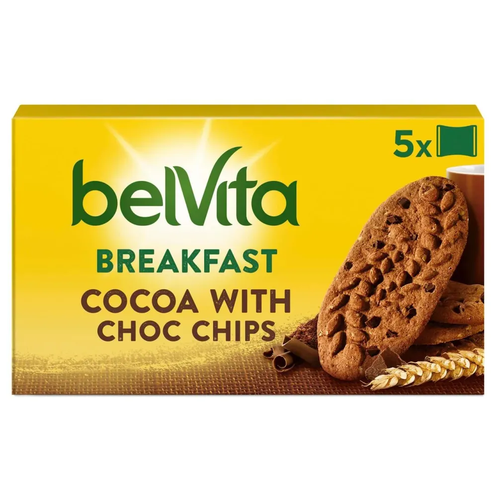 Biscotti da colazione Belvita con gocce di cioccolato al cacao, 5 per confezione