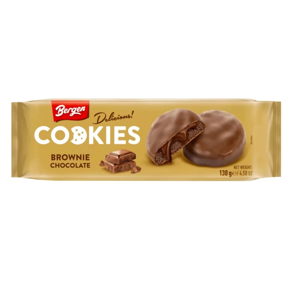 Cookies Bergen Brownie Chocolate, biscotti di cioccolato al gusto di brownie ricoperti di cioccolato da 130g