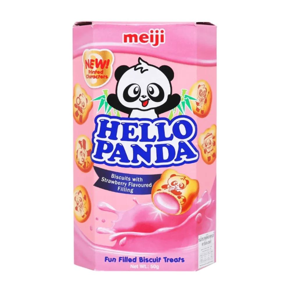 Hello Panda Strawberry, biscotti forma di panda ripieni di crema alla fragola da 50g