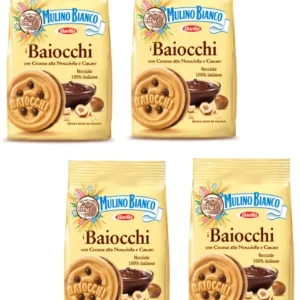 Mulino Bianco: Biscotti "i Baiocchi" con crema di nocciola e cacao - 260 g - Confezione da 4 [ Italian Import ]