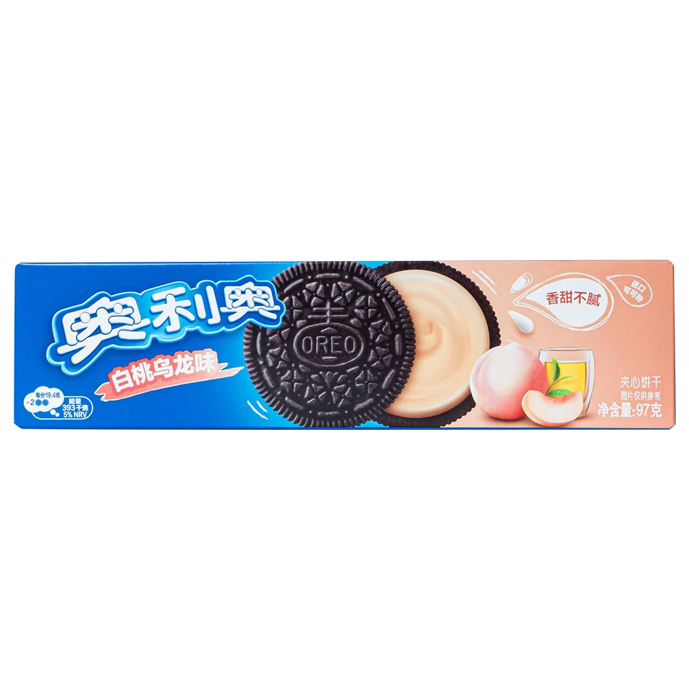 Oreo Peach Olong, biscotti al cacao ripieni di crema al gusto di oolong e pesca da 97g