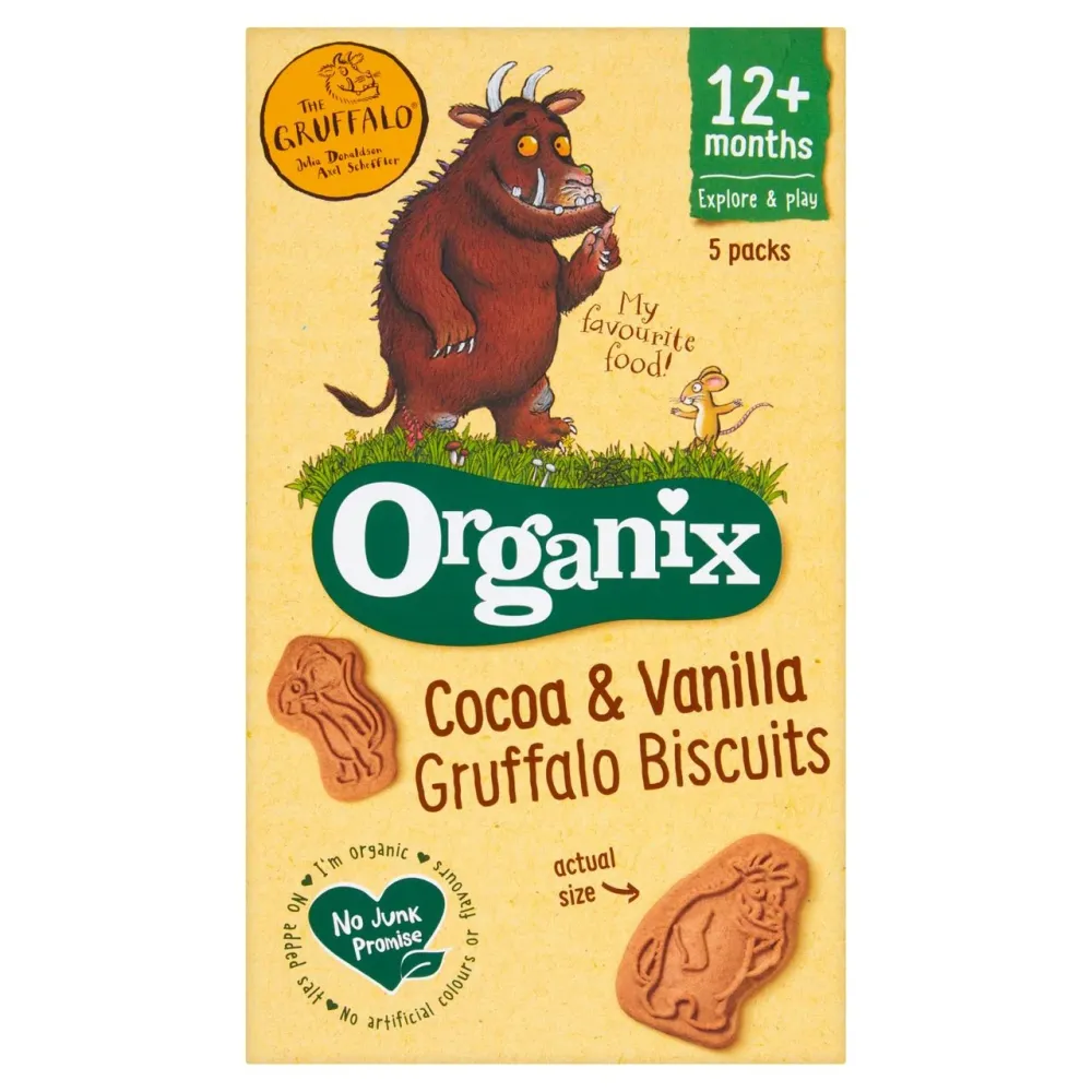 Organix Biscotti Gruffalò Biologici Cacao E Vaniglia 12 Mesi+ Confezione Multipla 5 x 20g