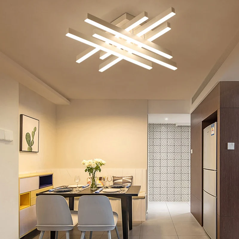Lampada da incasso per sala da pranzo 4/6 luci con linea incrociata, paralume acrilico, plafoniera bianca luce calda/bianca