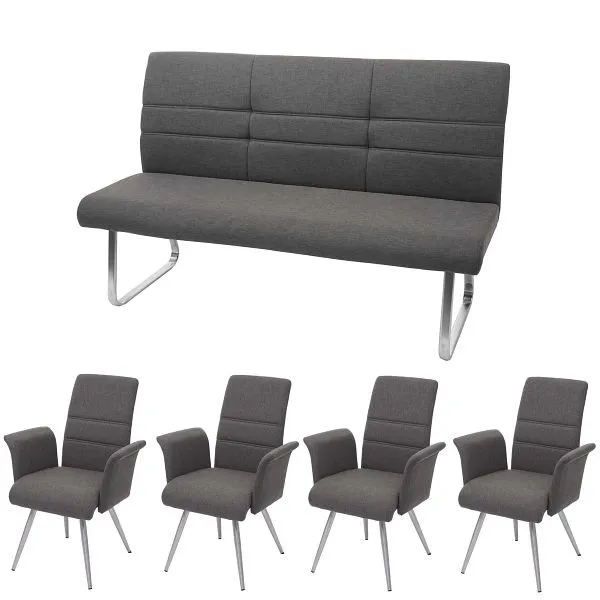 Mendler Set 4x sedia da pranzo + panca HWC-G55 sedia da cucina panca + bracciolo tessuto / acciaio inossidabile tessile pa...