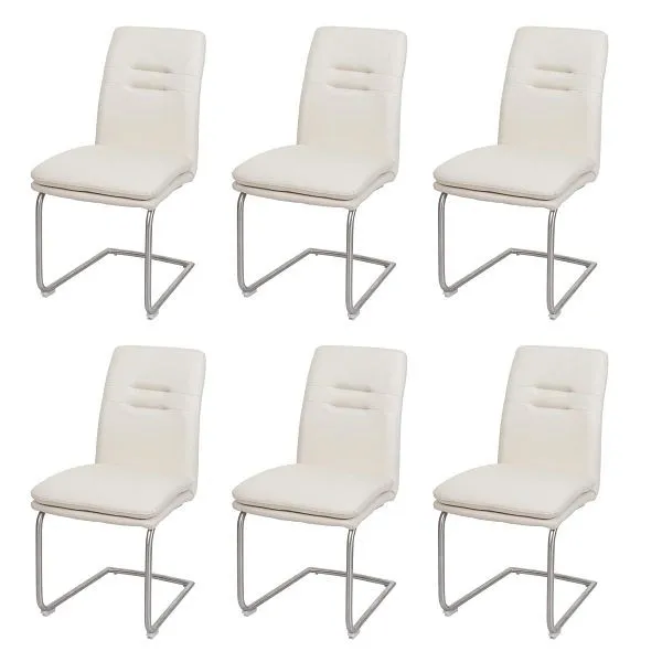 Mendler set di 6 sedie da pranzo HWC-H70 sedia da cucina sedia sbalzo tessuto/tessuto acciaio inossidabile spazzolato crem...