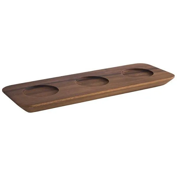 Piatto da portata APS -NARROW- 31 x 11 cm altezza: 2 cm legno di acacia con 3 tacchi Ø 6 cm 00878