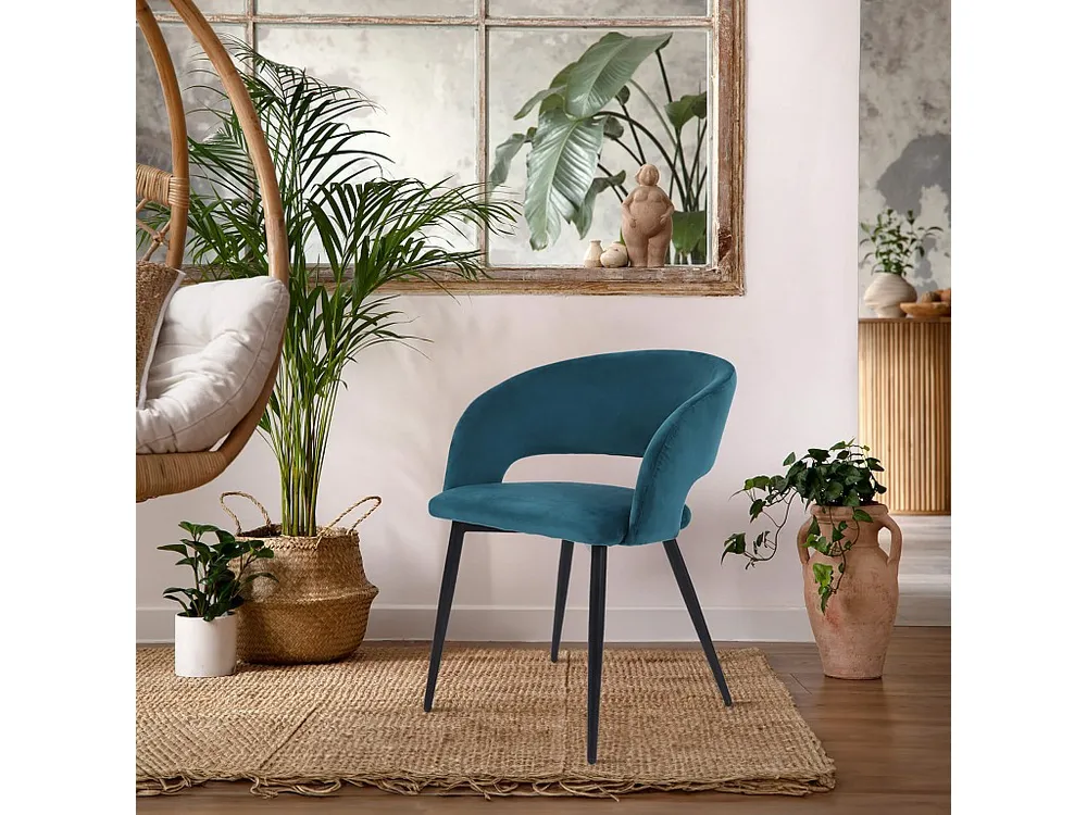 Sedie Titoki 76x55,5x58 Velluto Metallo Verde Petrolio Nero Innovativo SET 2 pezzi Parzialmente Montato