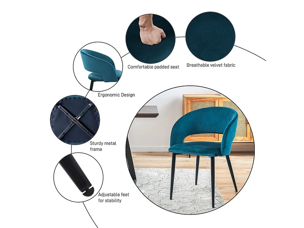 Sedie Titoki 76x55,5x58 Velluto Metallo Verde Petrolio Nero Innovativo SET 2 pezzi Parzialmente Montato