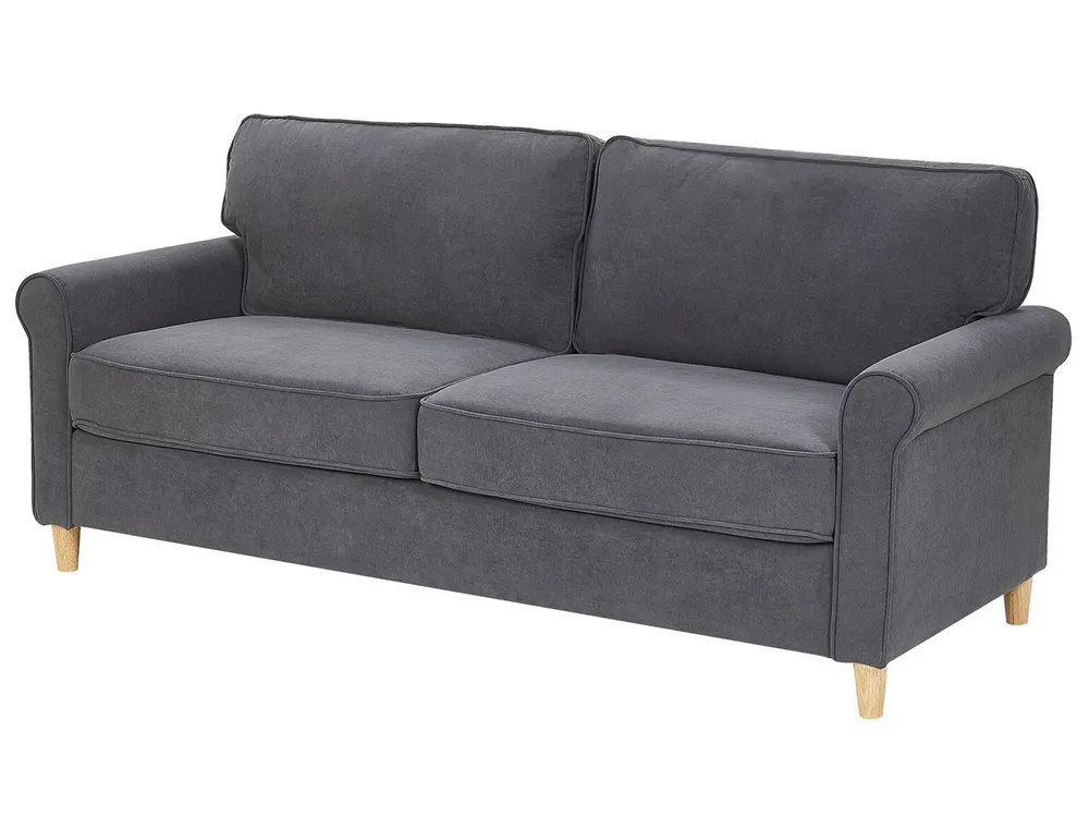 Set da salotto 5 posti velluto grigio nero e legno chiaro RONNEBY