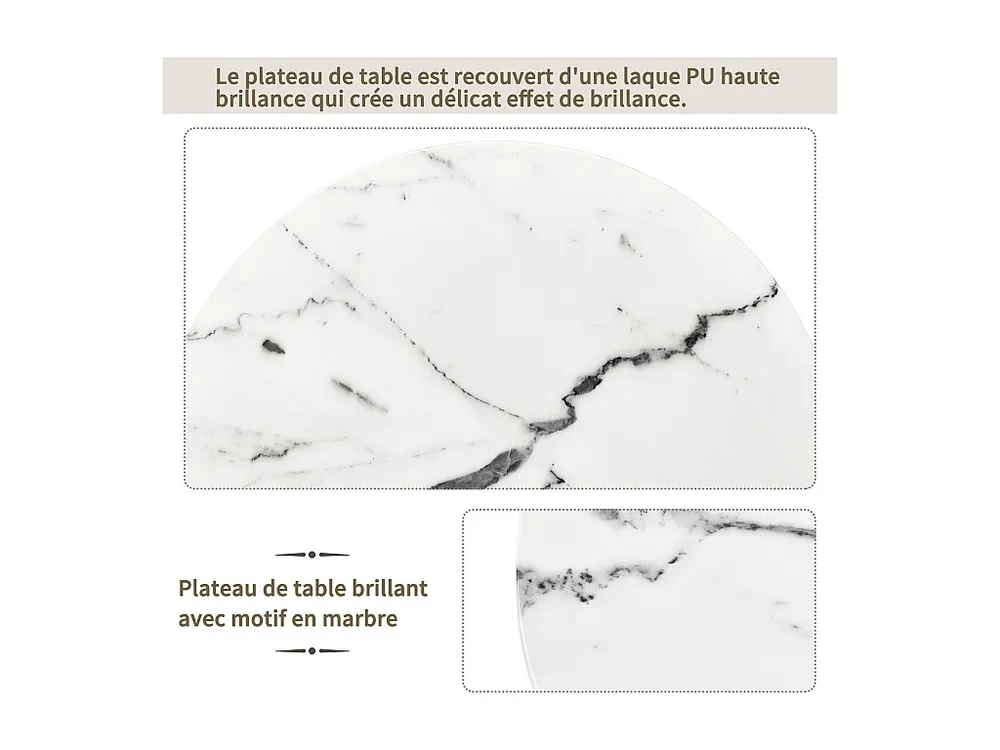 Set di 2 tavolini impilabili - tavolini rotondi - Metallo e MDF - Aspetto marmo - bianco