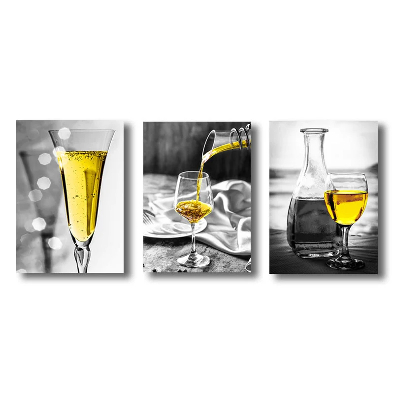 Stampa artistica su tela avvolta con liquore, decorazione moderna per la sala da pranzo, giallo (set di 3)